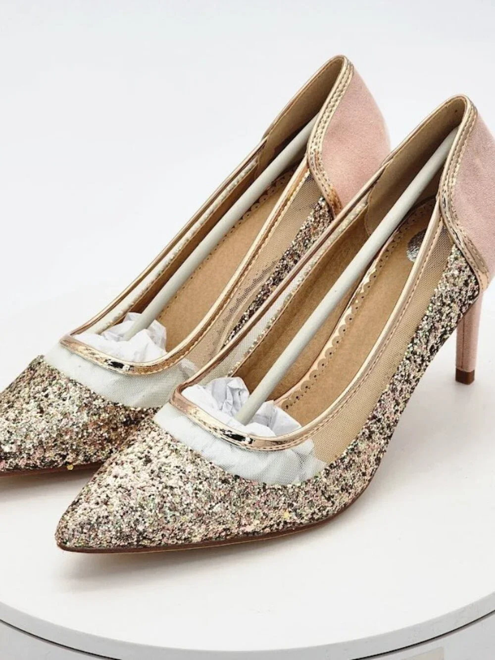 Journee Collection Kalani Rose Gold Glitter Pointed Toe Pumps Women's Size 7